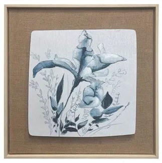 24" Sq Dark Blue Flowers With Dark Leaves Framed Print