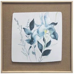 24" Sq Light Blue Flowers With Dark Leaves Framed Print
