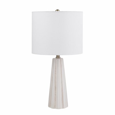 24" Distressed White Ribbed Ceramic Table Lamp
