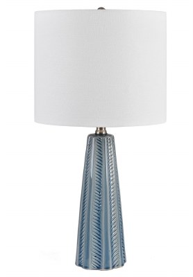 23" Blue Ribbed Ceramic Table Lamp