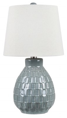18" Blue Rectangle Pattern Ceramic Table Lamp