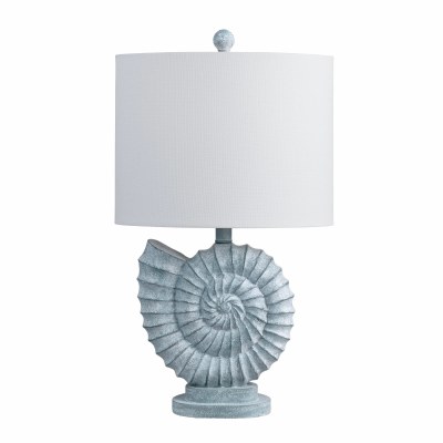 Small Blue Polyresin Nautilus Shell Coastal Table Lamp