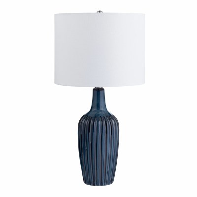 26" Dark Blue Ribbed Ceramic Table Lamp