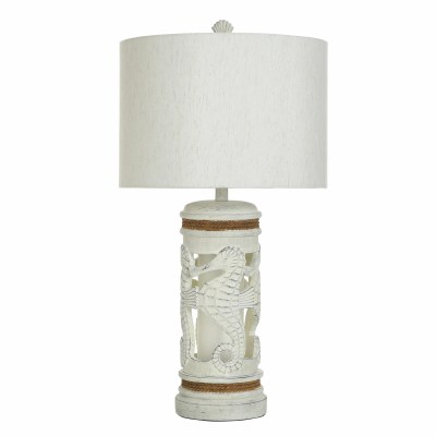 30" Distressed White Seahorse Design Polyresin Coastal Table Lamp