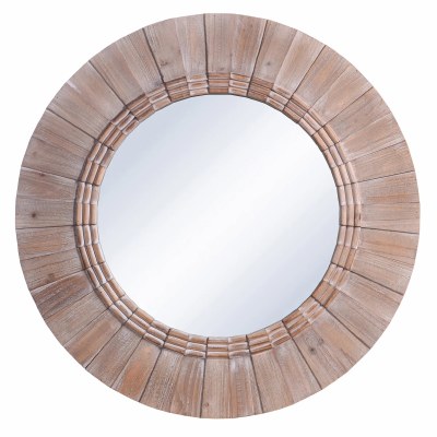 28" Round Whitee Washed Wood Mirror