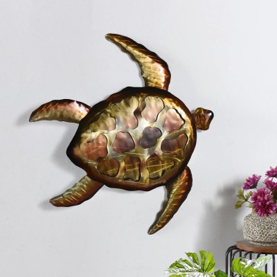28" Brown and Distressed Silver Metal Sea Turtle Coastal Wall Art Plaque