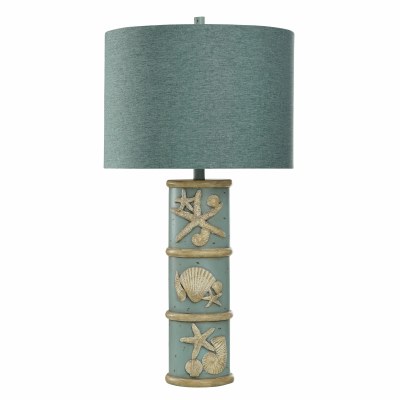 33" Distressed White and Blue Seashells Polyresin Table Lamp
