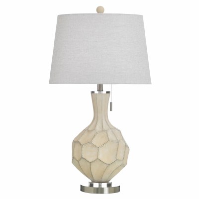 32" Distressed White Faux Stitching Polyresin Table Lamp