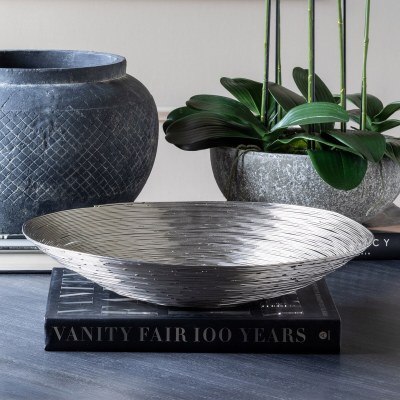 18" Round Silver Spun Wire Metal Bowl