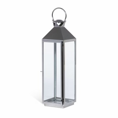 31" Silver Metal and Glass Lantern
