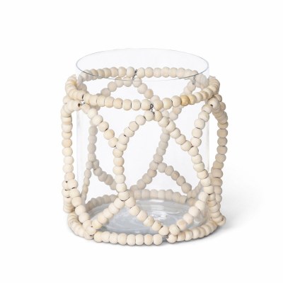 5" Small Glass Hurricane Wrapped in Beads