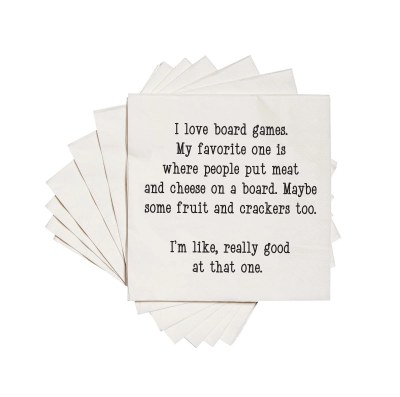 5" Square I love board games. My favorite one is where people put meat and cheese on a board Beverage Napkins