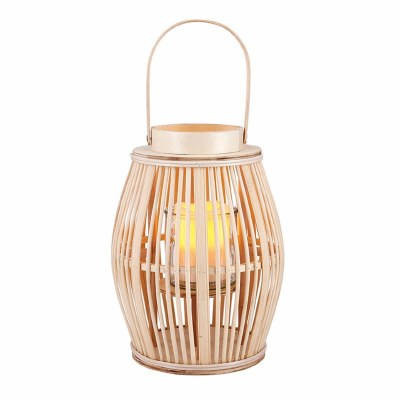 12" Natural Bamboo Stripes Oval Lantern