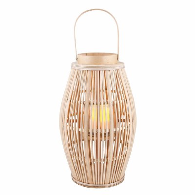 18" Natural Bamboo Stripes Oval Lantern