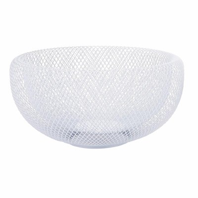 11" Round White Metal Mesh Bowl