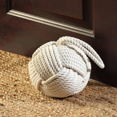 7" Round White Jute Rope Monkey Knot Door Stop