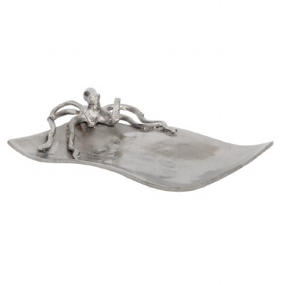 11" x 16" Silver Metal Coastal Octopus Tray