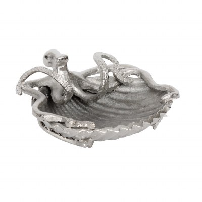 9" Silver Metal Coastal Octopus Bowl