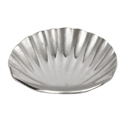10" Silver Metal Coastal Scallop Shell Bowl