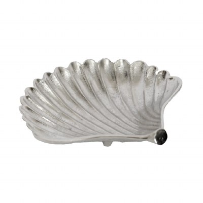11" Silver Metal Coastal Scallop Shell Bowl
