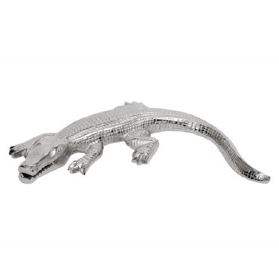 14" Silver Metal Coastal Alligator Figurine