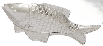 12" Silver Metal Coastal Fish Shape Serving Dish