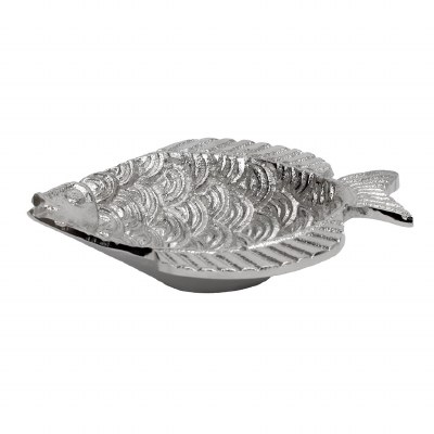 8" Silver Metal Coastal Fish Shape Serving Bowl
