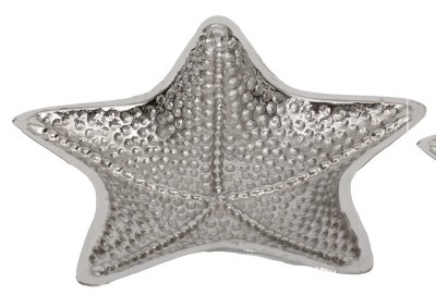 9" Silver Metal Coastal Starfish Serving Dish
