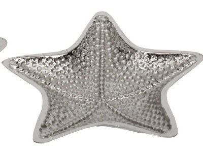 8" Silver Metal Coastal Starfish Serving Dish