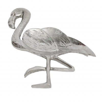 13" Silver Metal Decorative Coastal Flamingo Shaped Dish