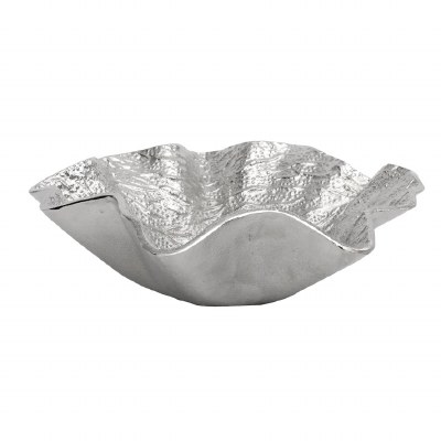 13" Round Silver Metal Wavy Serving Bowl