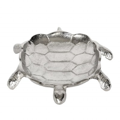 11" Silver Metal Decorative Coastal Sea Turtle Dish
