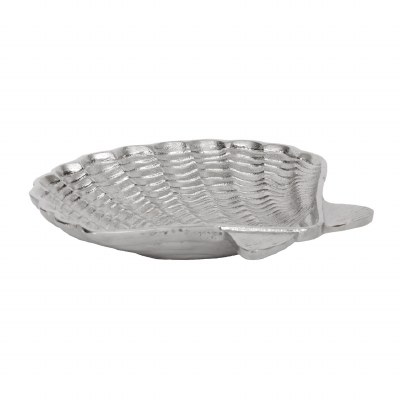 11" Silver Metal Coastal Scallop Shell Serving Dish