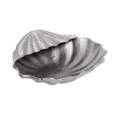 12" Silver Metal Decorative Coastal Clam Shell Bowl