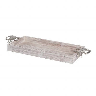 23" Coastal Crab Handle Wood Decorative Tray