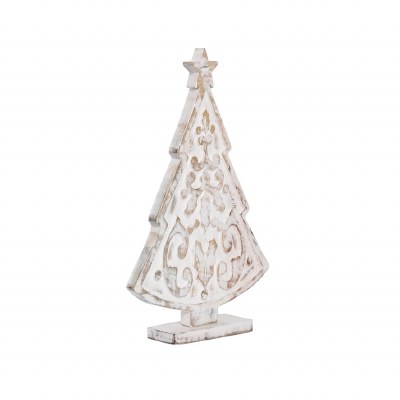 13" White Wash Flat Wood Christmas Tree Statue
