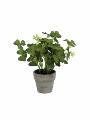 6" Faux Green Shamrocks in Gray Pots