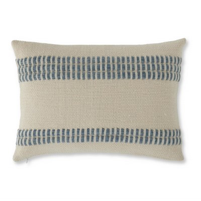 14" x 20" Blue and Cream Stripe Decorative Lumbar Pillow