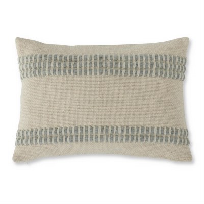 14" x 20" Green and Cream Stripe Decorative Lumbar Pillow