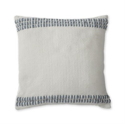 20" Sq Blue and Cream Stripe Decorative Pillow