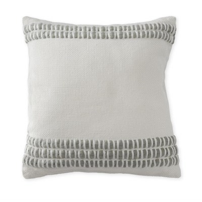 20" Sq Green and Cream Stripe Decorative Pillow