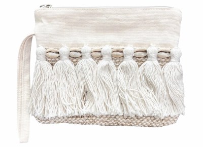 6" x 8"  White and Beige Tassle Wristlet