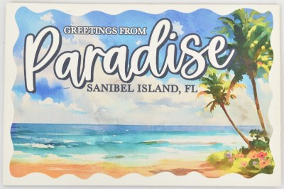 4" x 6" "Greetings From Paradise, Sanibel Island, FL" Palm Trees Wood Post Card