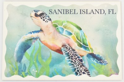 4" x 6" "Sanibel Island, FL" Sea Turtle Wood Post Card