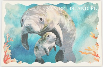 4" x 6" "Sanibel Island, FL" Manatees Wood Post Card