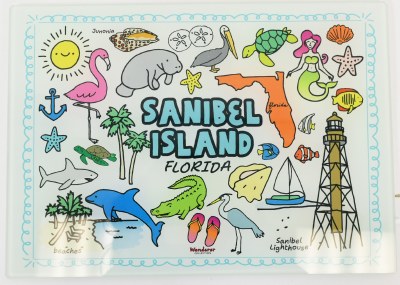 "Sanibel Island Florida" Icons Glass Coastal Cutting Board