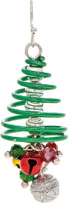 Gold Toned Green Spiral Christmas Tree Earrings