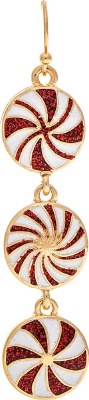 Gold Toned Red and White Peppermint Christmas Candy Drop Earrings