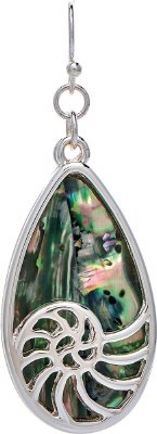 Silver Toned Nautilus and Abalone Inlay Earrings