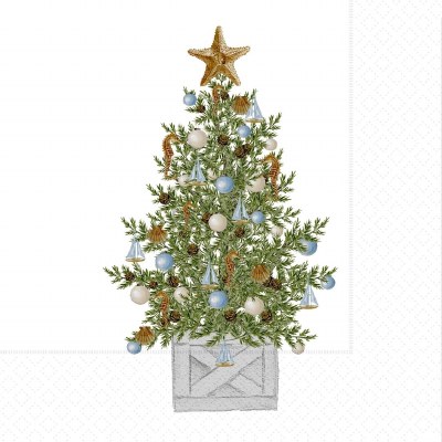 5" Square Coastal Christmas Tree Beverage Napkins